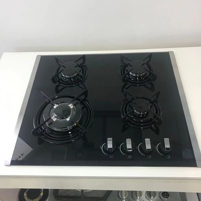 내장된 60cm 가스 요리장, 가열된 유리 표면 재료와 4 개의 연소장